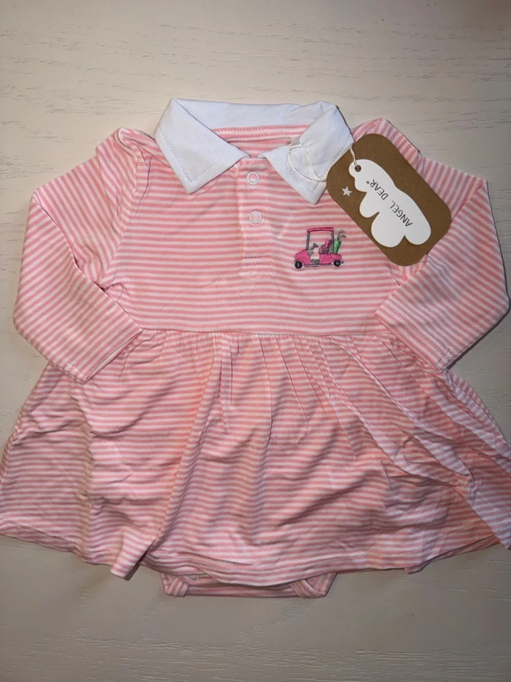 Angel Dear Pink Striped Golf Baby Dress Bodysuit 0-3 3-6 6-12 12-18 18-24 months